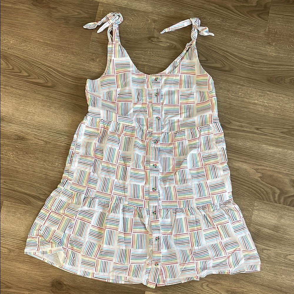 Target Pride dress white linen-cotton blend rainbow tie shoulder size xs